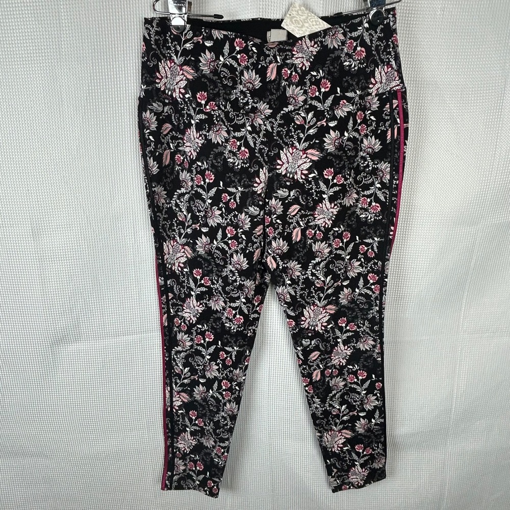 NWT Athleisure Chicos Zenergy So Slimming Floral Ankle Pants Black Pink Size 2